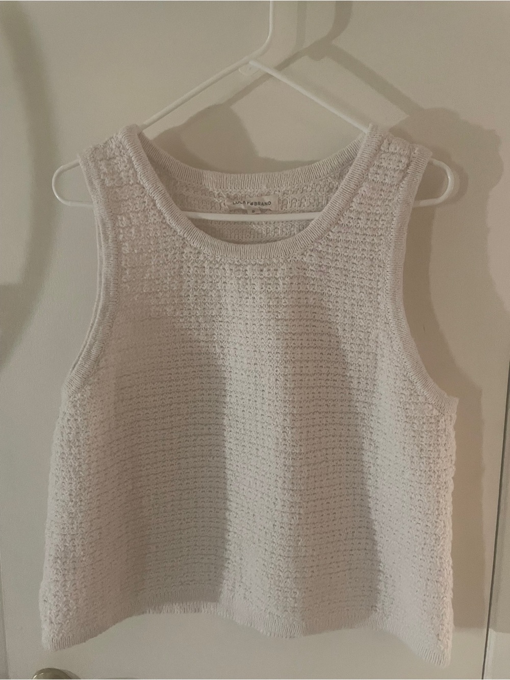 Lucky Brand Cream Crochet Knit Sweater Tank Top XL Boho Coastal Minimalist - Picture 2 of 7